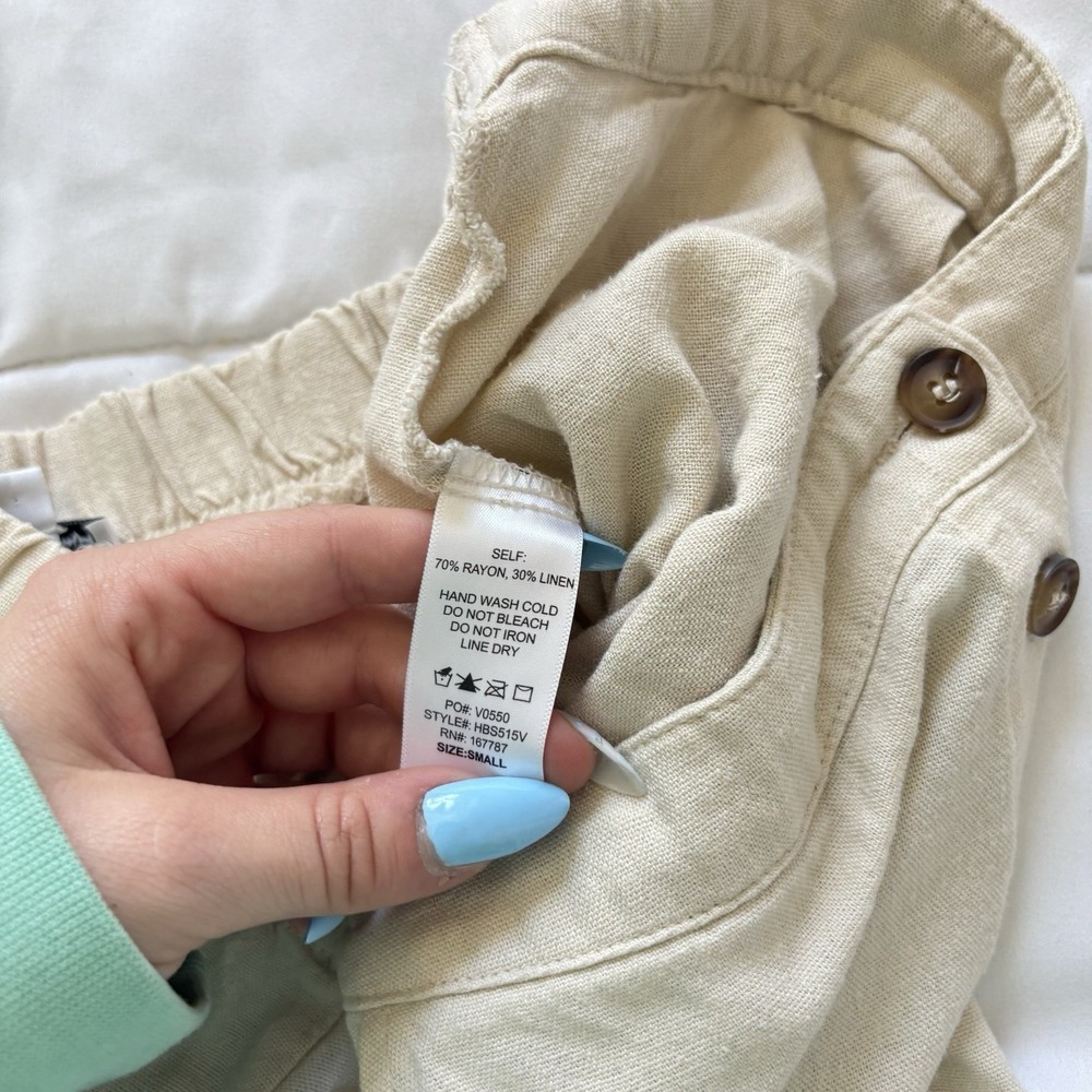Womens Small‎ Skirt Beige Linen Blend Button Down Feminine Beach Quiet Luxury - Picture 7 of 8